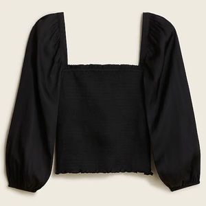 J. Crew Squareneck smocked featherweight satin top - black